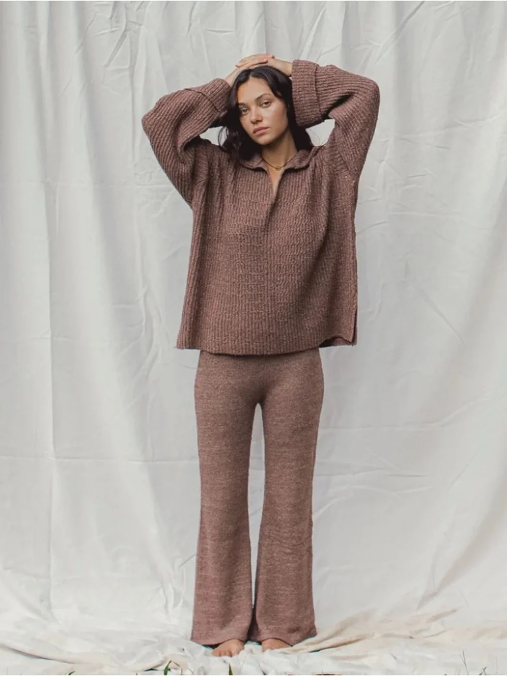 Indigo Luna Winterfall Cardigan Clove OS Oversized Rib Knit Sweater Slow Fashion